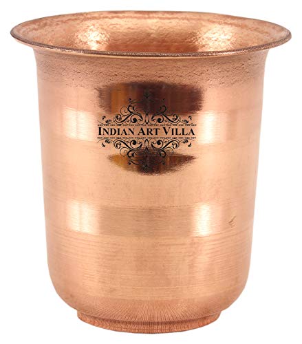 Image of INDIAN ART VILLA Copper Pooja Glass - Pure Copper Tumbler Cup for Drinking and Serving Water, Temple Puja Home Hotel Restaurant Use, Small Size, 100 ml Capacity (Pack of 2)