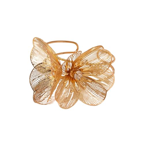 Gold Flower Bracelet for Women,Boho Crystal Flowers Hollowed Out Adjustable Bracelets Statement Irregular CZ Bracelet Bride Wedding Classic Jewelry