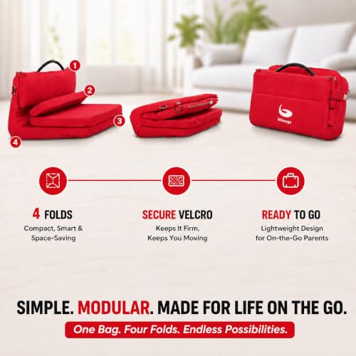 Image of Meditation Chair | Foldable Floor Seat with Cushion and Back Support | for Yoga, Pranayama, Prayer & Cross-Legged Sitting | Portable Metal Frame with Carry Bag | 2 Year Warranty (Red)