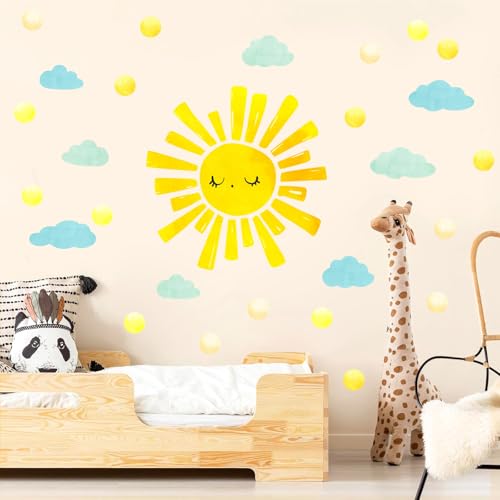 Vinilo decorativo sol acuarela y nubes amarillo 15x15.7 in miniatura 3