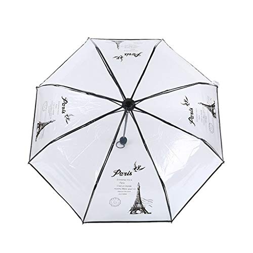 San 1pcs Edificio Vista De La Calle Paraguas Transparente, Patrón De La Torre Eiffel Blanco Negro Tri-fold Paraguas De Sol, Claro De La Manera No Automáticas Tres Paraguas Plegable Al Aire Libre Lluvi