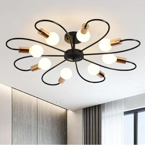 Lámpara de techo minimalista Sputnik lineal de hierro negro con 8 portalámparas E27 7
