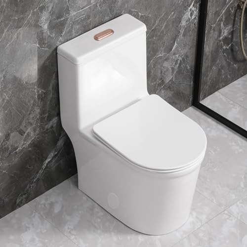 SouNor One Piece Small Compact One Piece Toilet For Modern Bathroom With Rose Gold Button 12