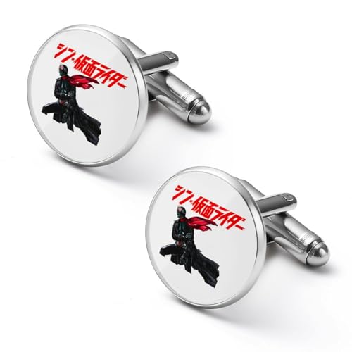 1ペア カフスボタン 仮面ライダー ラウンド型 CUFFLINK スーツ用 シャツアクセサリー メンズ フォーマル ビジネス プレゼント 紳士用 シルバー 合金 アンティーク風 おしゃれ ギフト