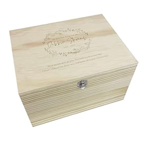 Personalised Wooden Engraved Memorial Wreath Keepsake Memory Box | Customizable Remembrance Bereavement Gift | Metal Hinges and Clasp | Custom Name, Date and Verse | W20cm x D15cm x H11cm