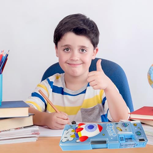 Image of ZAFCO Plastic Astronaut Magnetic Pencil Box for Kids | Large Capacity Space Theme Compass for Boys for School | Stationaries Organizer Return Gift | Pack of 1, Blue