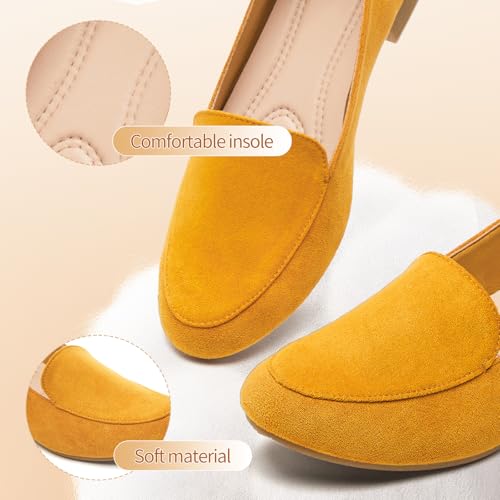 Image of FINIWOR Womens Chunky Low Heel Pumps Suede Dress Flats Shoes
