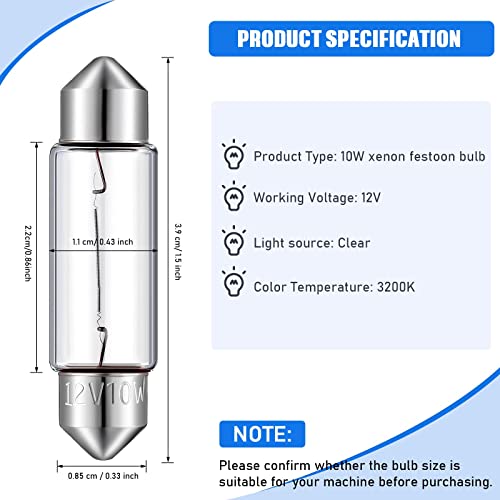 20 Pieces Xenon Festoon Light Bulb Clear Double Ended Festoon Bulb Marine Festoon Bulb 12V Standard Miniature 6411 Bulb For Mantel, Shelves, Bookcase, Refrigerator, Car Tail Light, Dome Light (10W) #TOP1