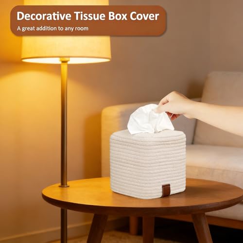 Cream Kosmetiktücherbox quadratisch - Taschentücher Box Spender, Tissue Box Cover, Stilvolle Taschentuchbox, Kosmetiktücher Boxen, Kosmetiktuchbox, Taschentuch Boxen für Heim und Office