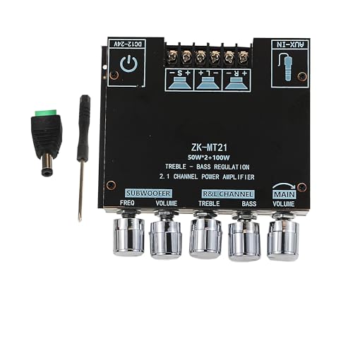 ZK-MT21 Bluetooth Audio Amplifier Board, 2.1CH 50W x 2 +100W Subwoofer Power Amp with Treble and Bass Control, Bluetooth5.0 and AUX Inputs, Stereo Digital AMP for DIY Home Speakers (ZK-MT21)