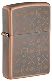 Zippo Sturmfeuerzeug - Indisches Muster - Rustikales Bronze - Laser Gravur - Wiederverwendbar - Windfestes Benzinfeuerzeug - Geschenkbox - Made in USA