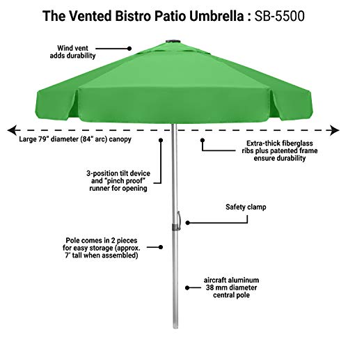 Strombergbrand The Vented Bistro, Large Outdoor Patio Umbrella with Tilt Adjustments, Café Style Market Umbrella, Patented Construction, Commercial Quality Heavy Duty Table Top Umbrella, Lime green - Image 3