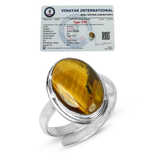 Image of Reiki Crystal Products Natural Certified Tiger Eye Ring, Tiger Eye Gemstone Ring, Adjustable, Golden & Brown