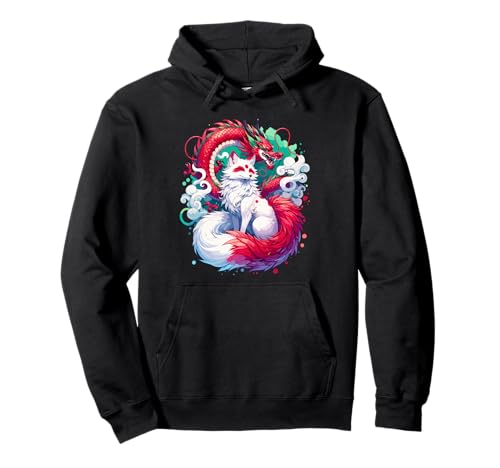 Anime japonais Dragon et renard Kitsune Sweat à Capuche