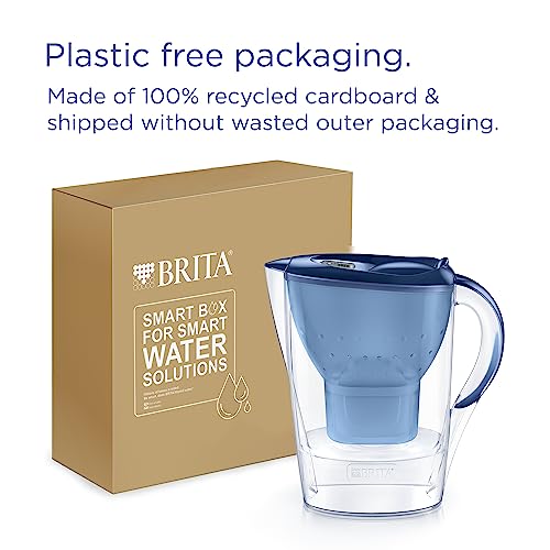 BRITA Marella Water Filter Jug Blue (2.4L) Starter Pack incl. 3x MAXTRA PRO Pure Performance cartridge - fridge-fitting jug with digital LTI and Flip-Lid - now in sustainable Smart Box packaging