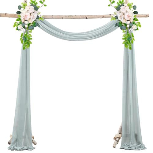 ウェディングアーチドレープ生地、シフォンウェディングアーチドレープ、ボイルウェディングアーチエクステリア背景、レイアウトアーバーパーティーセレモニーレセプション天井装飾用シアードレープ、ガーゼカーテン(Grey Blue,75*600cm)