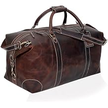 Leather Travel Duffle Bag 24 inch Genuine Buffalo Leather Sports Bag Gym Duffel for Men Airplane Under Seat Carry on Bags Overnight Weekender Duffel Brown