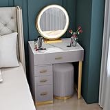 Grand espace de rangement : cette coiffeuse avec tiroirs dispose d'un design spacieux, offrant une solution idéale pour vos cosmétiques. L'armoire latérale avec trois tiroirs facilite le tri et le rangement de tous vos essentiels de beauté, gardant votre espace de travail bien rangé. L'armoire latérale intelligente et amovible est réglable à gauche ou à droite, permettant une utilisation personnalisable. Parfait pour améliorer votre coiffeuse