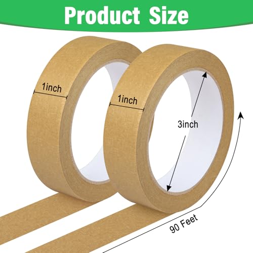 Image of 2 Pack Brown Painters Tape - Brown Masking Tape 1 Inch Wide - Multi-Surface, Smart Adhesion, Indoor & Outdoor - Paint Tape for DIY, Labeling, Art, Car, General Purpose - 180FT Total