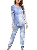 MessBebe Damen Pyjama Set Schlafanzug Damen Hausanzug Schlafanzüge Zweiteilige Casual Pyjamas Nachtwäsche Freizeitanzug Hausanzug Langarm Oberteil Lang HoseWeich