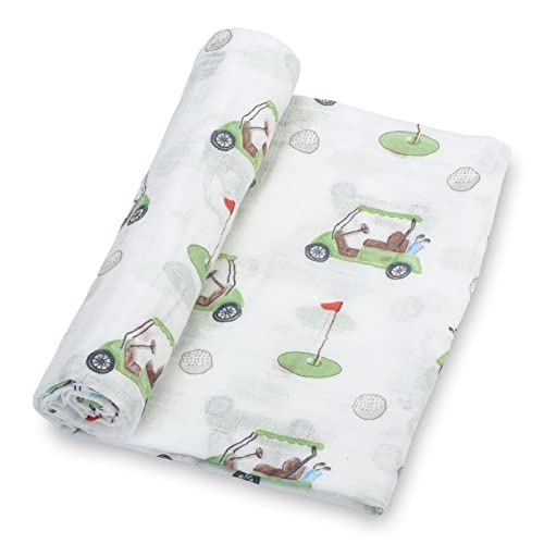 Image of LollyBanks 100% Cotton Muslin Swaddle Blanket, Golf Print, 47 x 47 Inches, Baby Receiving Blanket, Soft and Breathable, Unisex, 1 Count