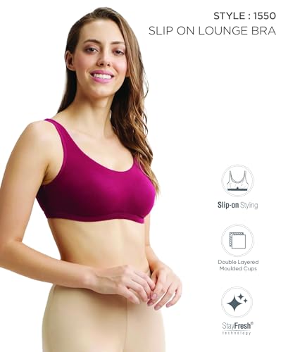 Image of Jockey 1550 Women's Super Combed Cotton Elastane Stretch Slip On Crop Top with Stay Fresh Treatment Bra