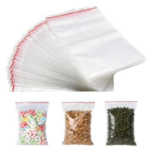 Bolsas Ziploc, 100 Unidades De Bolsas Pequeñas De Plástico Con Cierre Autocierre, Transparentes Con Borde Rojo, Tamaño 4 Cm X 6 Cm