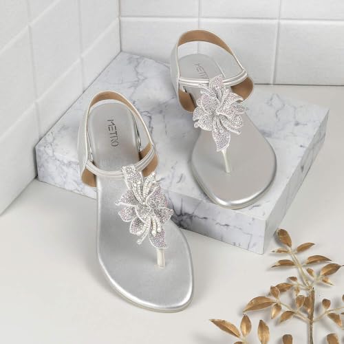 Image of Metro Women Synthetic Floral Embellished Flat Sandal