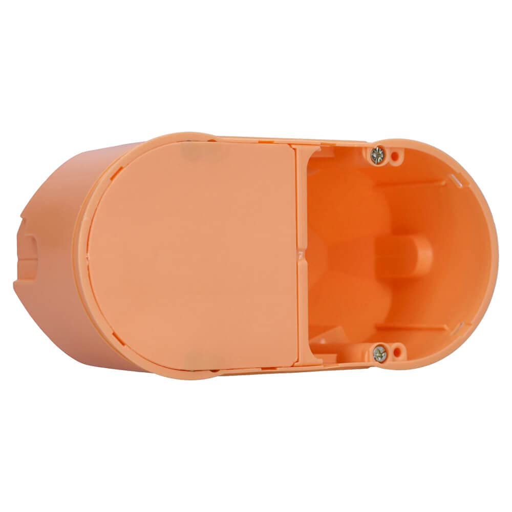 Voxura Hohlwand-Elektronikdose Gerätedose Schalterdose Tunnel 2 Kammer Dose winddicht 2x Ø 68mm Einbautiefe 75mm tief HW inkl. Trennwand und Abdeckung orange 21 Stück