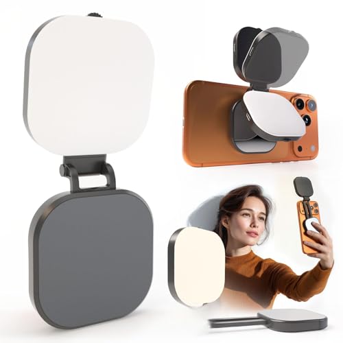 RAYGARD Ringlicht Handy, Magnetische Selfie Licht mit 2900K-7000K 3 Lichtmodi und Verstellbar Helligkeiten, Tragbares LED Handylicht mit Schminkspiegel für Vlog, TikTok, Make-up