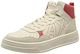 Forma del tacco: piatto ARMANI EXCHANGE Seattle Mid Con Logo A Contrasto, Scarpe da ginnastica Donna, Bianco Sporco Corallo, 37 EU