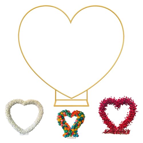 PARAQUIP 6.7FT Heart Arch Stand for Proposal Metal Balloon Arch Kit Gold