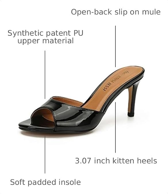 MAIERNISI JESSI Women's Mule Heels, Open Toe Slip-On Kitten Sandals, 3.07 Inch Stiletto Heel, Unisex Series