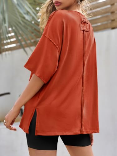 Image of Tankaneo Womens Oversized Tshirts Summer Casual Short Sleeve Crew Neck T Shirt Loose Fit Side Slit Tee Tops