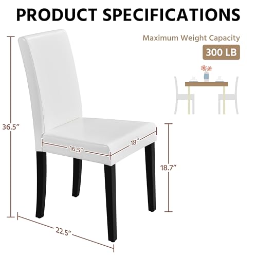 Image of Yaheetech Dining Chairs Set of 4 PU Leather Upholstered Parsons Dining Chairs with Solid Wood Legs for Kitchen /Living Room /Restaurant, Modern Style, White