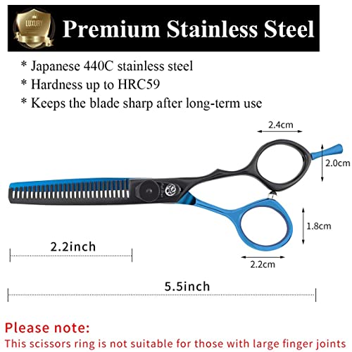 Purple Dragon Blue Hairdressing Scissors Set Japanese Steel 5.5 Inch Hair Cutting Shears Thinning Scissors Kit -Razor Sharp- Barber Hair Cutting Scissors with Fine Direct Adjustment Knob - Image 4