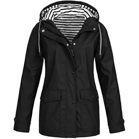 TIMEMEAN Jacket Womens Rain Mac Waterproof Coats Outdoor Jackets Long Sleeve with Hood Black 5XL Cover