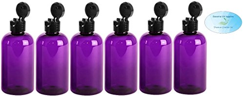 8 Ounce Purple PET BPA-Free Plastic Empty Refillable Boston Round Bottles With Snap Top Caps (Pack of 6)