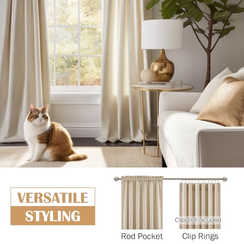 Image of Beauoop Beige Velvet Curtains 72 Inches Long 2 Panels for Bedroom Living Room Soft Luxury Room Darkening Thermal Insulated Soundproof Rod Pocket Window Treatments Drapes, 52X72 Set of 2