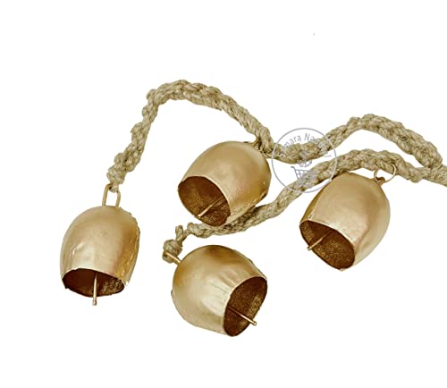 Samara Nautical Timbre de hierro forjado, hecho a mano, acabado de latón, cuerda para colgar en la pared, 4 campanas, visita la tienda Siddhivinayak en el extranjero Cover