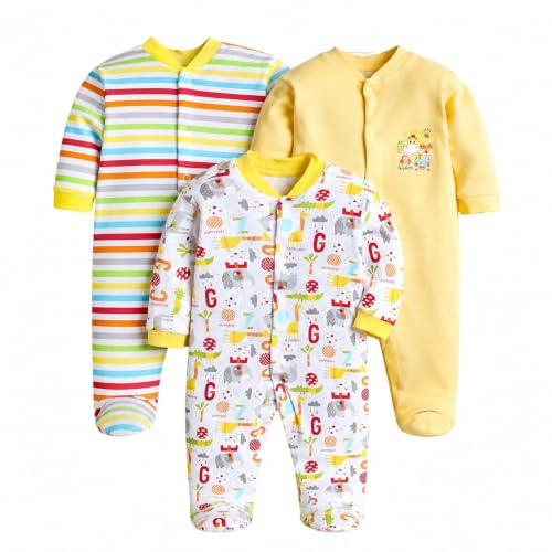 Image of DADDY - G 100% Cotton Baby Rompers Pack of 3 | Newborn Baby Sleepsuit | Full Sleeve Jumpsuit | Baby Night Suit | Infant Bodysuit for Boys & Girls | Soft Breathable Clothing