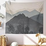 Abstract Mountain Boho Tapestry Mid Century Blue Grey Mountains Minimalist Wall Hanging Art...