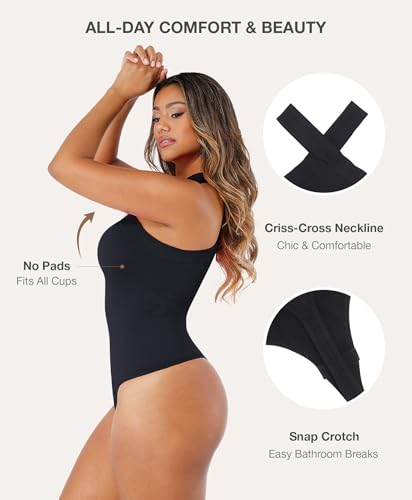 Lover-Beauty Women Shapewear Tummy Control Bodysuit Halter Bodysuit Thong4