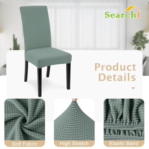 Image of SearchI Chair Covers for Dining Room Set of 4, Stretch Jacquard Kitchen Parsons Chair Covers,Washable Spandex Dining Chair Slipcovers Seat Protector for Hotel,Banquet,Ceremony(Sage Green)