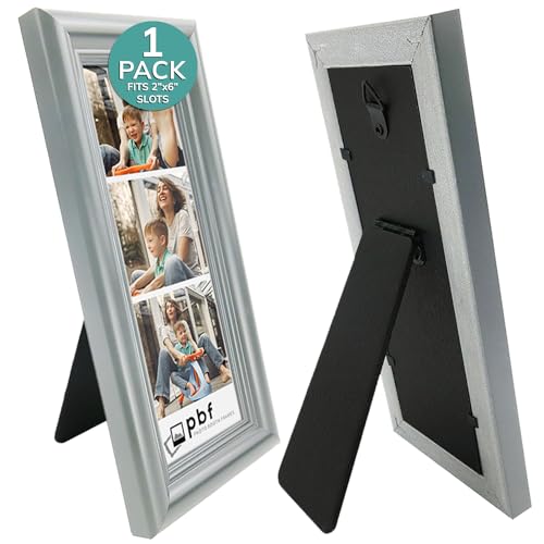 pbf PHOTO BOOTH FRAMES 2x6 Photo Strip Frame | 2 x 6 Photo Booth Strip Frame with Stand | Picture Frame for Photo Booth Strip | Premium Designer Photobooth Frame (Silver)