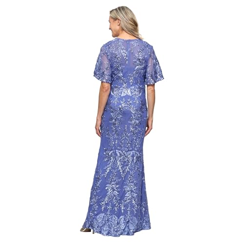 Image of Alex Evenings Womens Long Embroidered Mother of the Bride Dress with Sweetheart Neckline and Flutter Sleeves