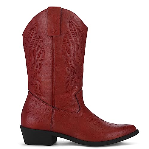 Image of mysoft Cowboy Boots For Women - Western Cowgirl Boots Mid Calf Chunky Heel Booties Pointed Toe Country Shoes