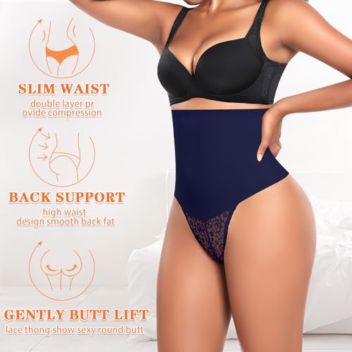 Image of Werena Tummy Control Thong Shapewear for Women High Waist Body Shaper Panties Girdle Lace Shaping Underwear