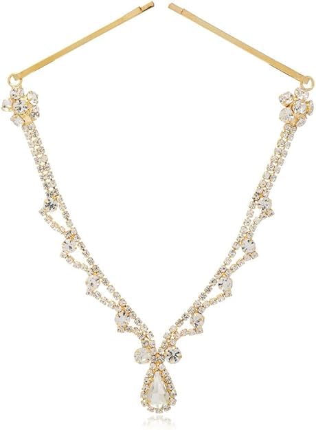 ChicAbodeBride Crystal Head Chain, Wedding Rhinestone Hair Chain, Pageant Prom Pendant Headpieces, Jewelry Party Festival Hair Accessories for Women and Girls (Gold)