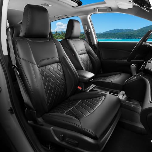 Image of Coverado Upgraded Leather Car Seat Covers Full Set,Custom Fit for Honda CRV EX,EX-L,LX,SE,Touring 2015 2016,Waterproof Wear-Resistant Seat Protectors,Black
